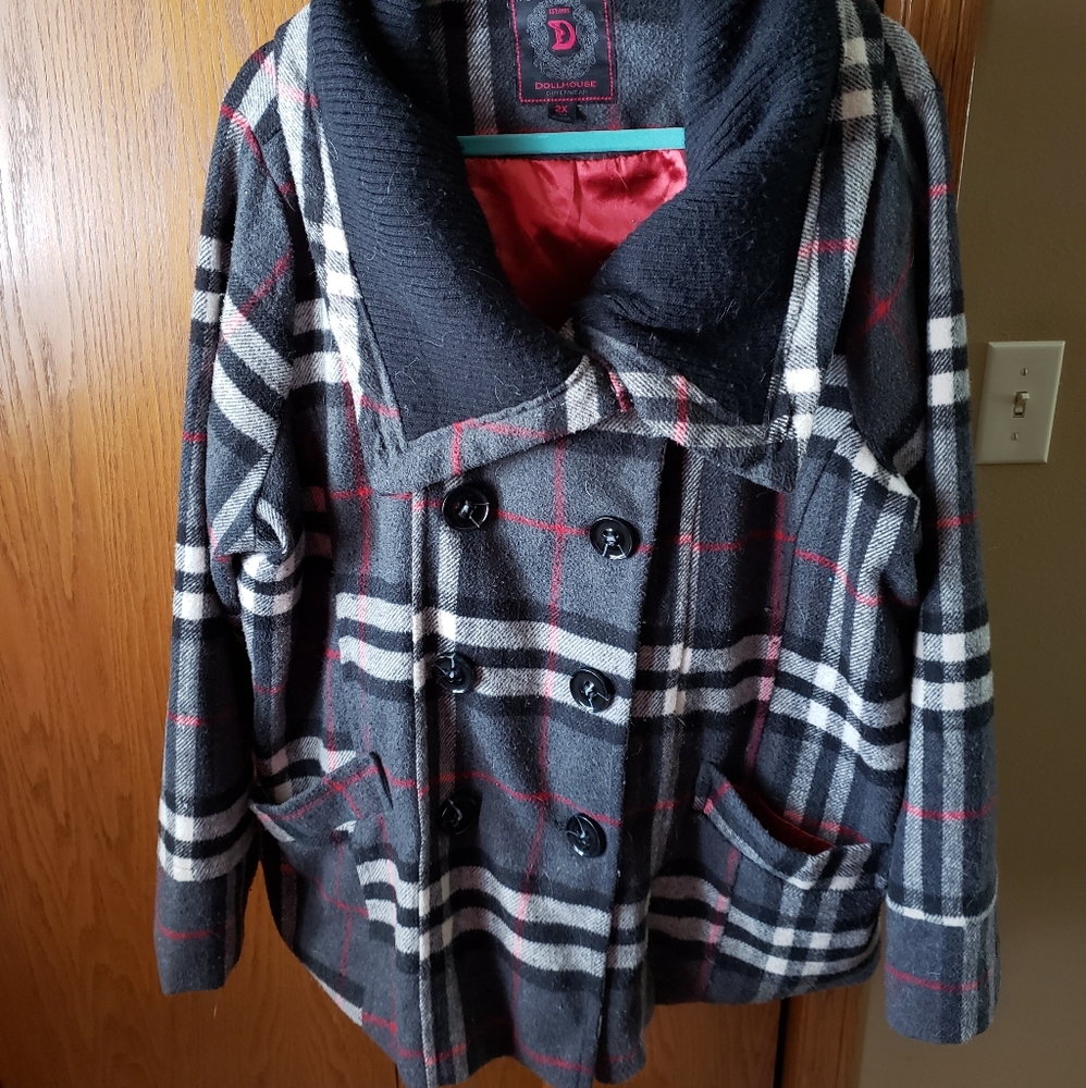 Dollhouse Outerwear Plaid Wool Peacoat - Mid Length